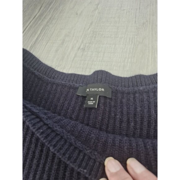 ANN TAYLOR Navy Blue & White Stripped Sweater 95% Wool 5% Cashmere Size XL - Picture 6 of 9